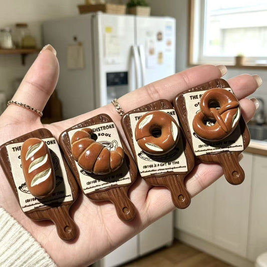 4Pcs Cute Wood Tray Bread Fridge Magnets