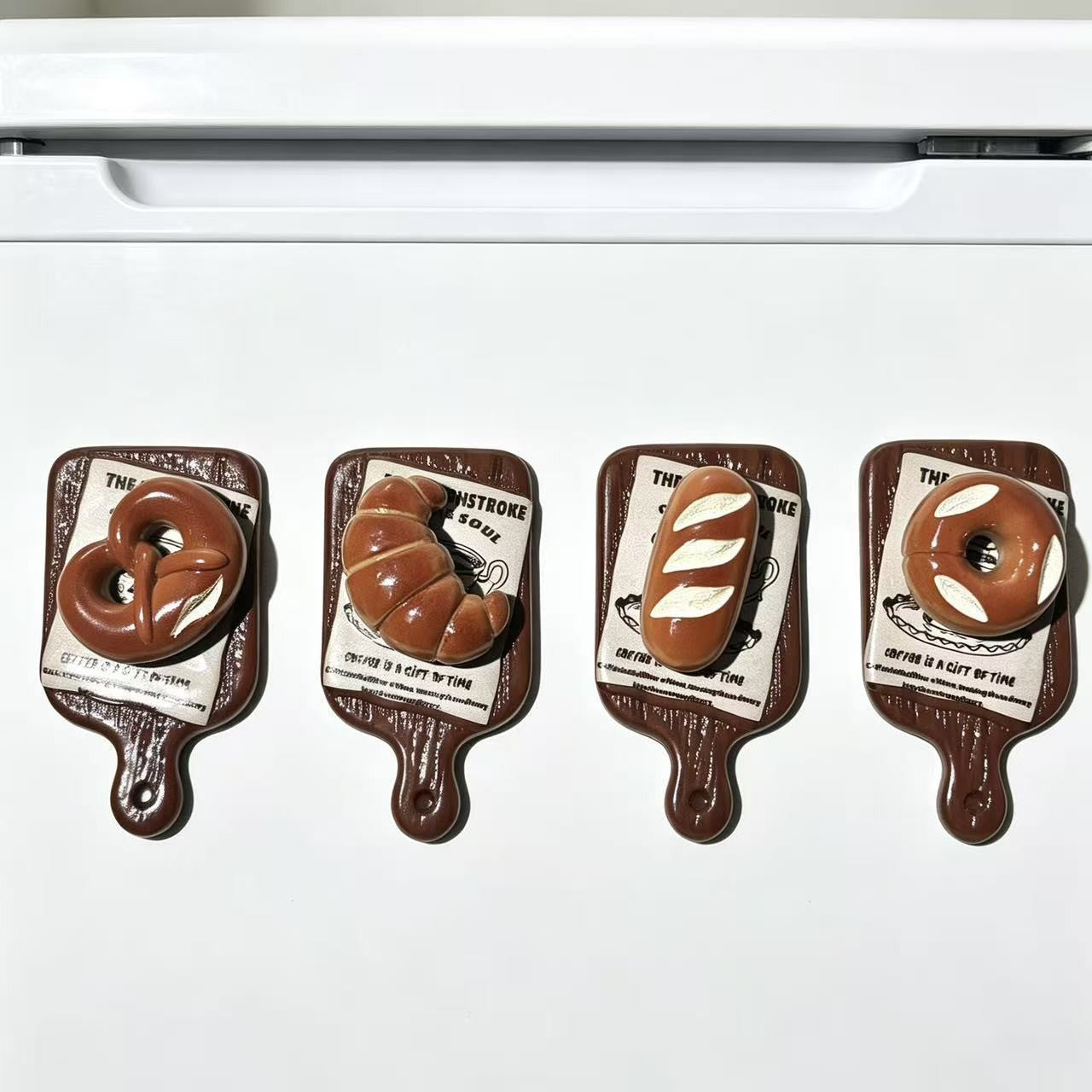 4Pcs Cute Wood Tray Bread Fridge Magnets