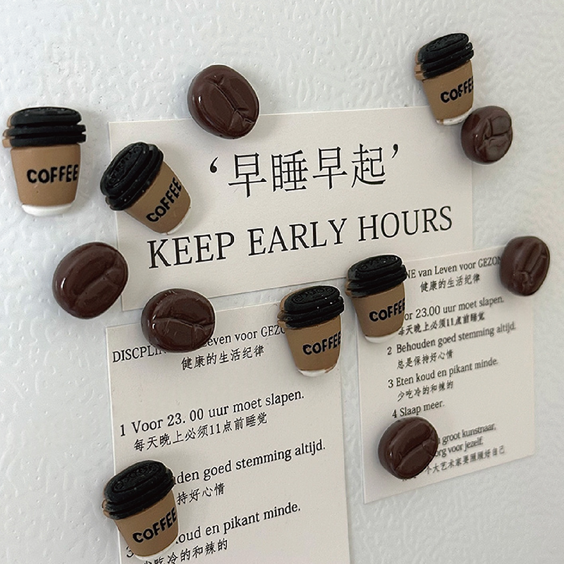 Set of 12 Mini Coffee Themed Refrigerator Magnets