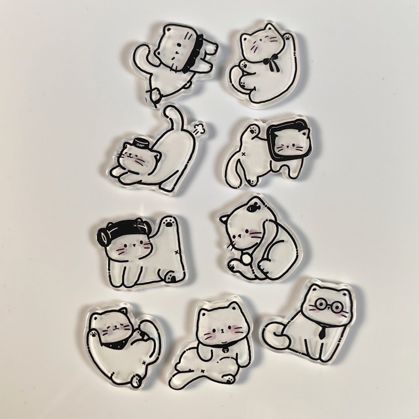 9Pcs Cute Line Drawing White Cat Fridge Magnets Set