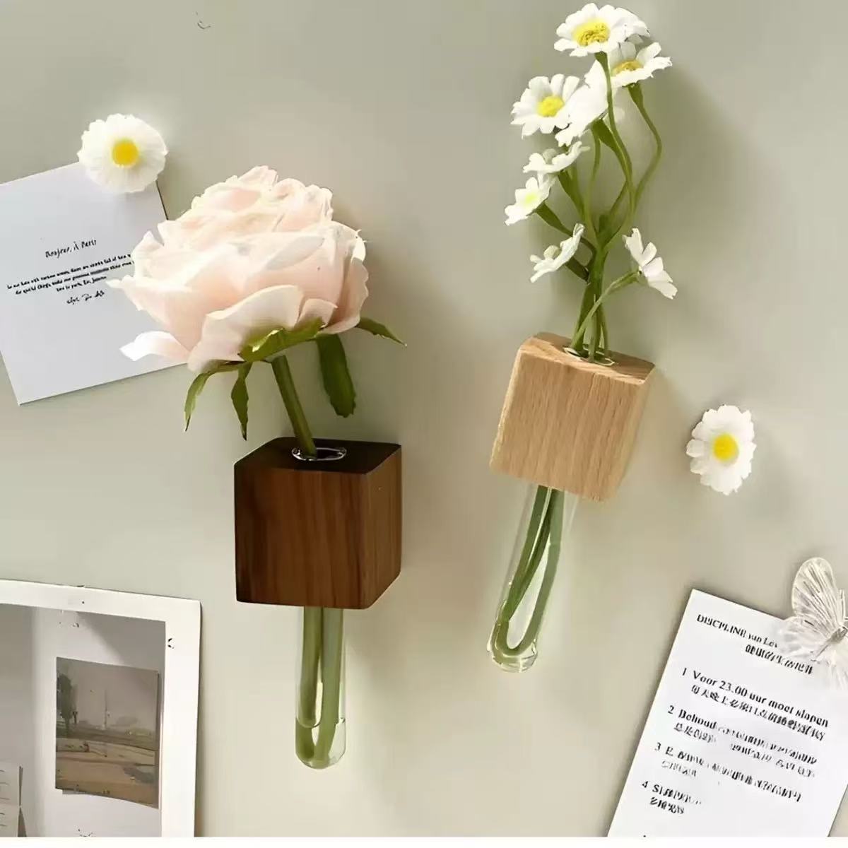 8pcs Aesthetic Wood Floral Fridge Decor Magnets