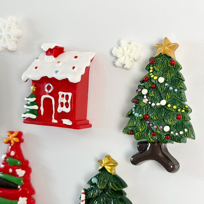 7Pcs Xmas Tree House Snowflake Fridge Decor Magnets