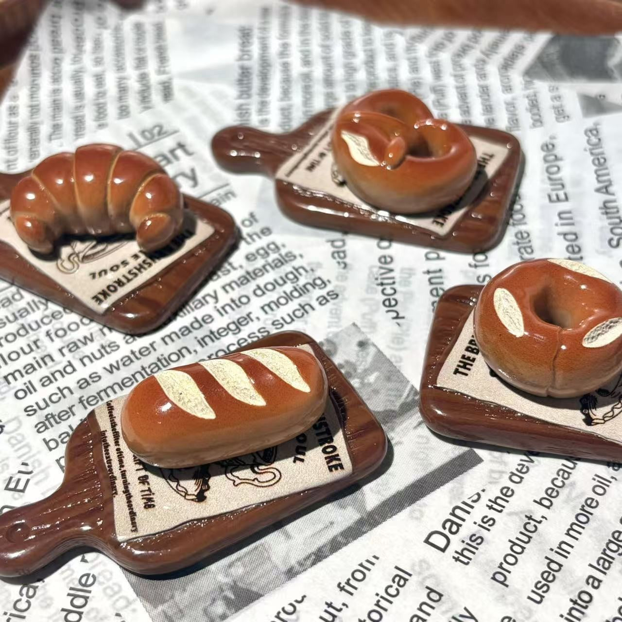 4Pcs Cute Wood Tray Bread Fridge Magnets