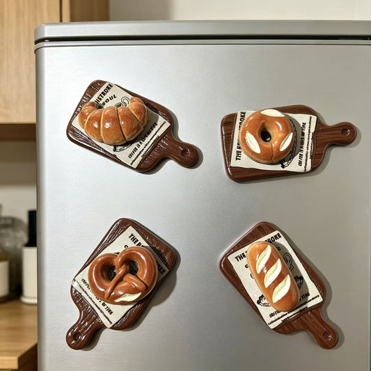 4Pcs Cute Wood Tray Bread Fridge Magnets